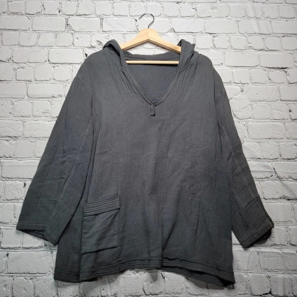 Bella Blue 100% Cotton Lagenlook Cottagecore Gray Oversized Boho Hoodie Size S/M